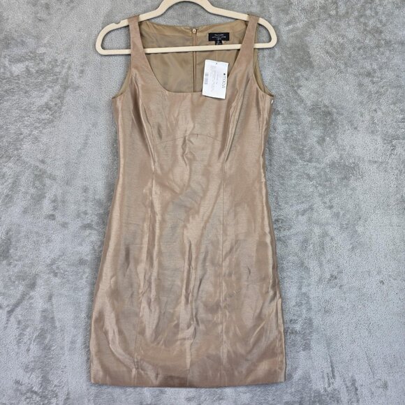 Tahari Arthur S Levine Dress Womens 4P Petite Champagne Gold Sheath Sleeveless - Picture 1 of 10
